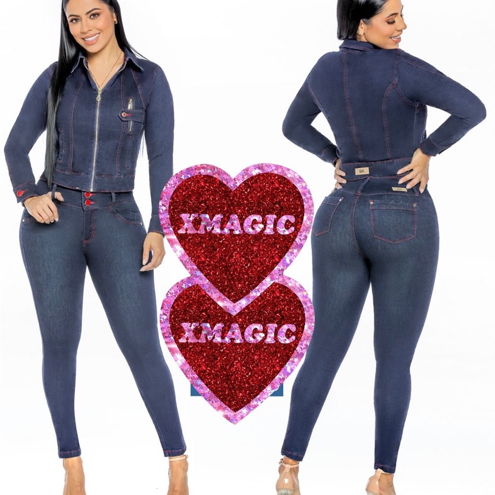 JEANS COLOMBIANOS, SEXY BUTT LIFT DENIM JEAN SET (Jean & Jacket)